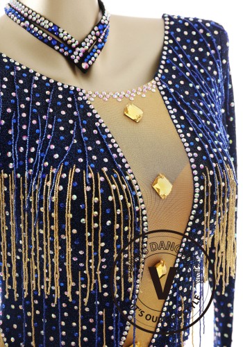 Sapphire Gold Empress Latin Rhythm Chacha Salsa Rumba Competition Dance Dress