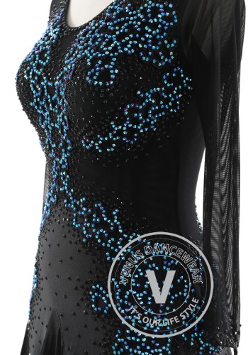 Midnight Sapphire Glow Ballroom Smooth Dance Competition Dress