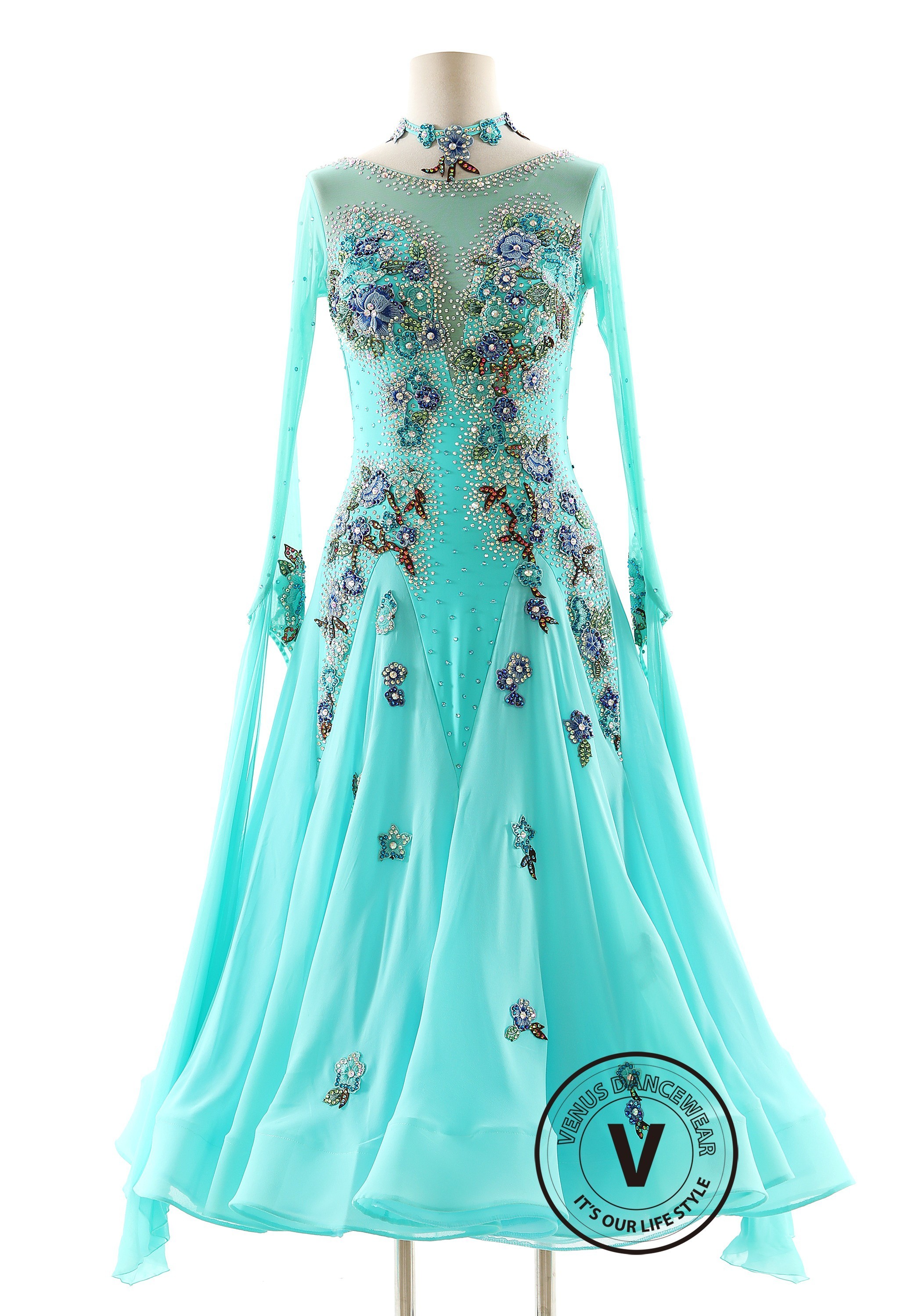 Aqua Garden Reverie Ballroom Smooth Dance Competition Dress