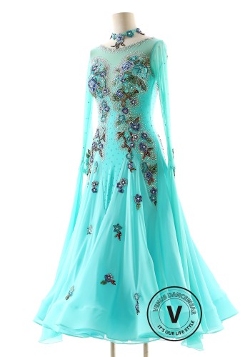Aqua Garden Reverie Ballroom Smooth Dance Competition Dress