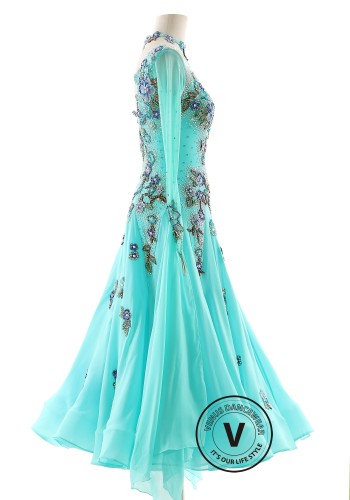 Aqua Garden Reverie Ballroom Smooth Dance Competition Dress