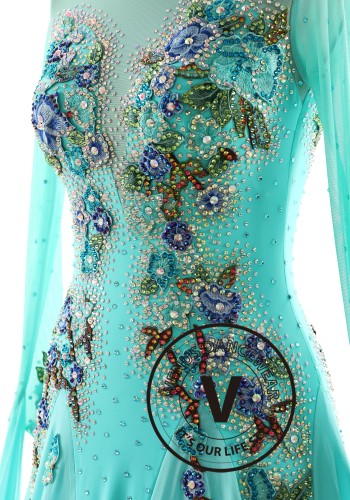 Aqua Garden Reverie Ballroom Smooth Dance Competition Dress