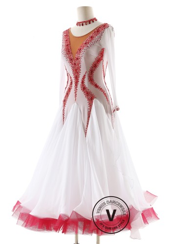Crimson Snow Elegance Royale Ballroom Smooth Dance Competition Dress