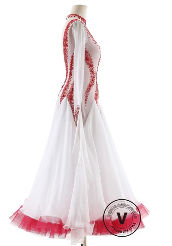 Crimson Snow Elegance Royale Ballroom Smooth Dance Competition Dress