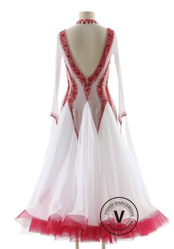 Crimson Snow Elegance Royale Ballroom Smooth Dance Competition Dress
