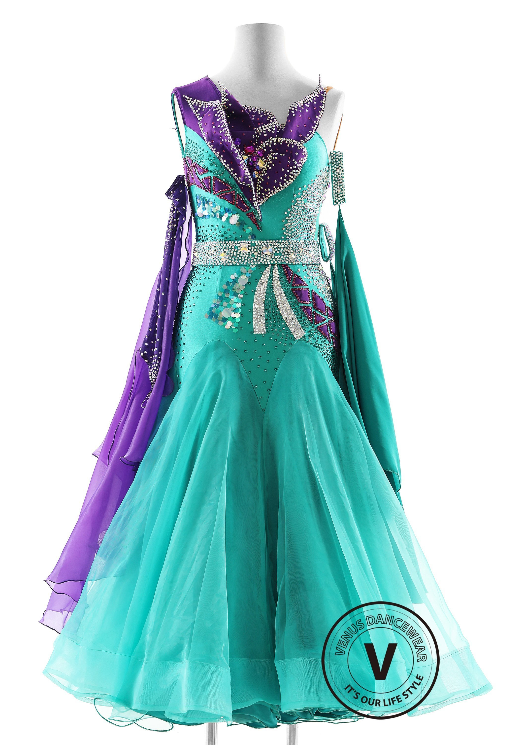 Emerald Violet Radiance Ballroom Smooth Dance Competition Dress