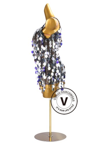 Silver Mirage Sequin Latin Rhythm Chacha Salsa Rumba Competition Dance Dress