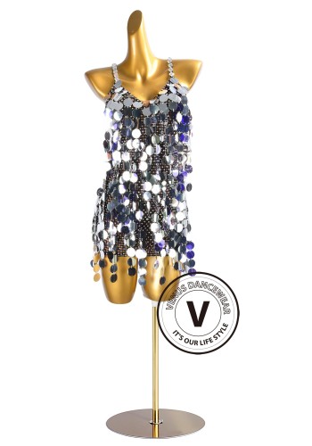 Silver Mirage Sequin Latin Rhythm Chacha Salsa Rumba Competition Dance Dress