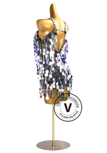 Silver Mirage Sequin Latin Rhythm Chacha Salsa Rumba Competition Dance Dress