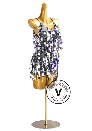 Silver Mirage Sequin Latin Rhythm Chacha Salsa Rumba Competition Dance Dress