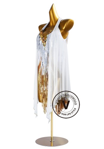 Aurora Veil Gold Latin Rhythm Chacha Salsa Rumba Competition Dance Dress