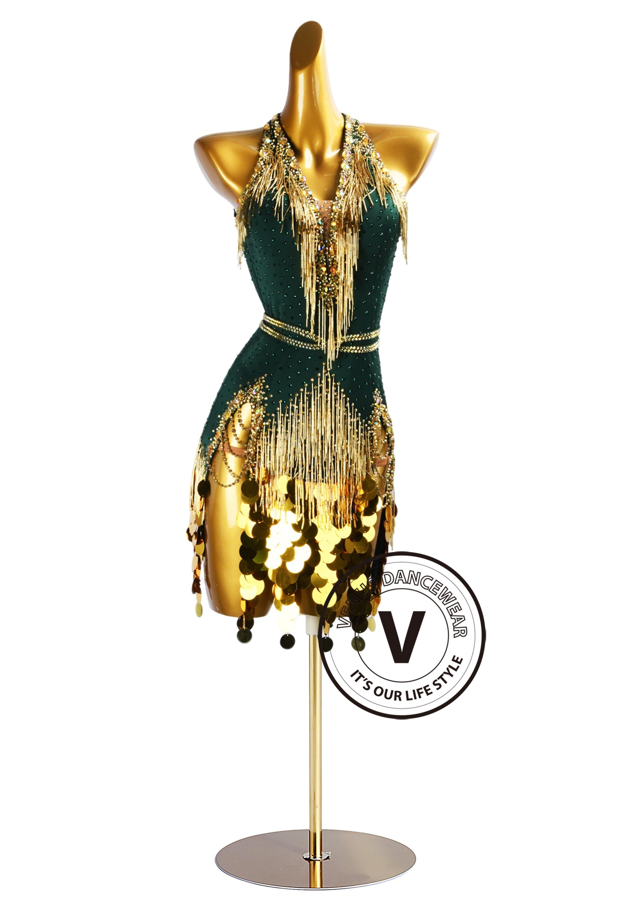 Deep Emerald Sovereign Latin Rhythm Chacha Salsa Rumba Competition Dance Dress