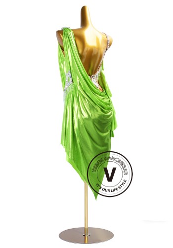 Electric Lime Lame Latin Rhythm Chacha Salsa Rumba Competition Dance Dress