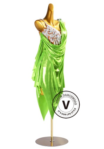 Electric Lime Lame Latin Rhythm Chacha Salsa Rumba Competition Dance Dress