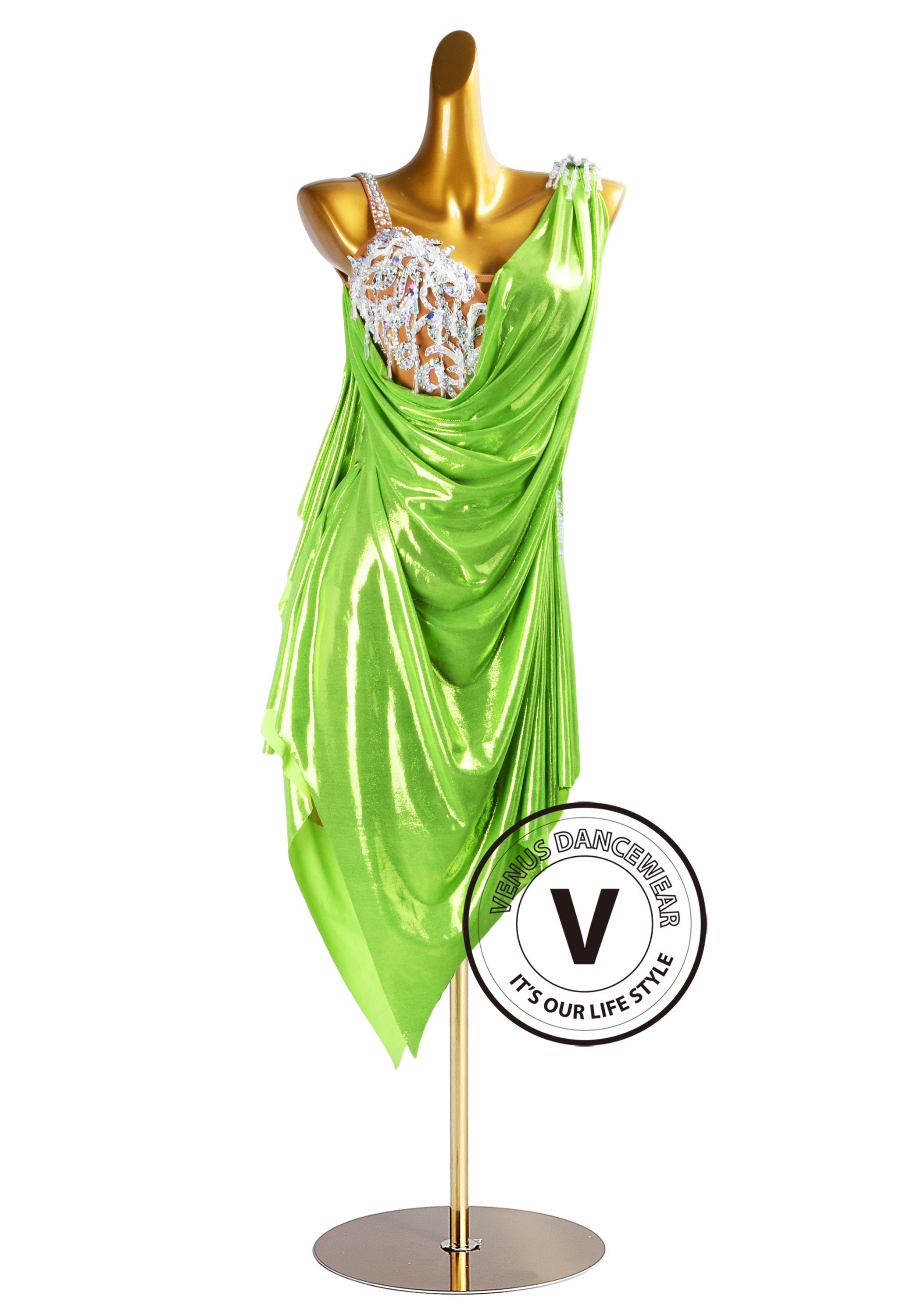 Electric Lime Lame Latin Rhythm Chacha Salsa Rumba Competition Dance Dress