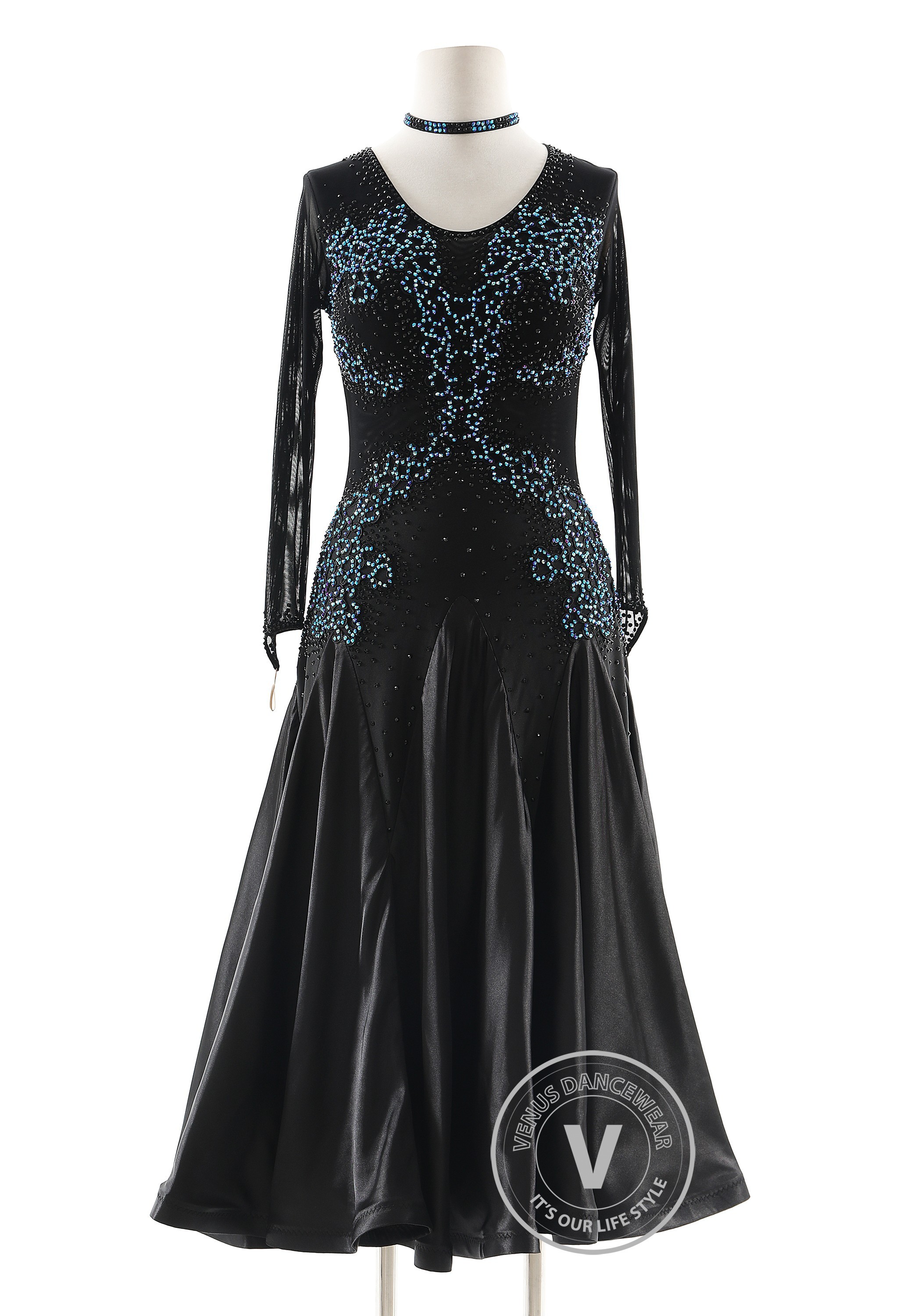 Midnight Sapphire Glow Ballroom Smooth Dance Competition Dress