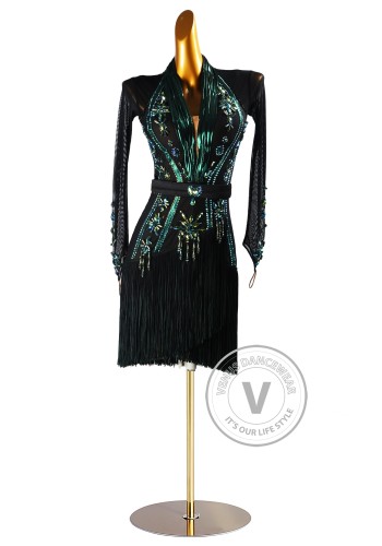 Emerald Pulse Latin Rhythm Chacha Salsa Rumba Competition Dance Dress