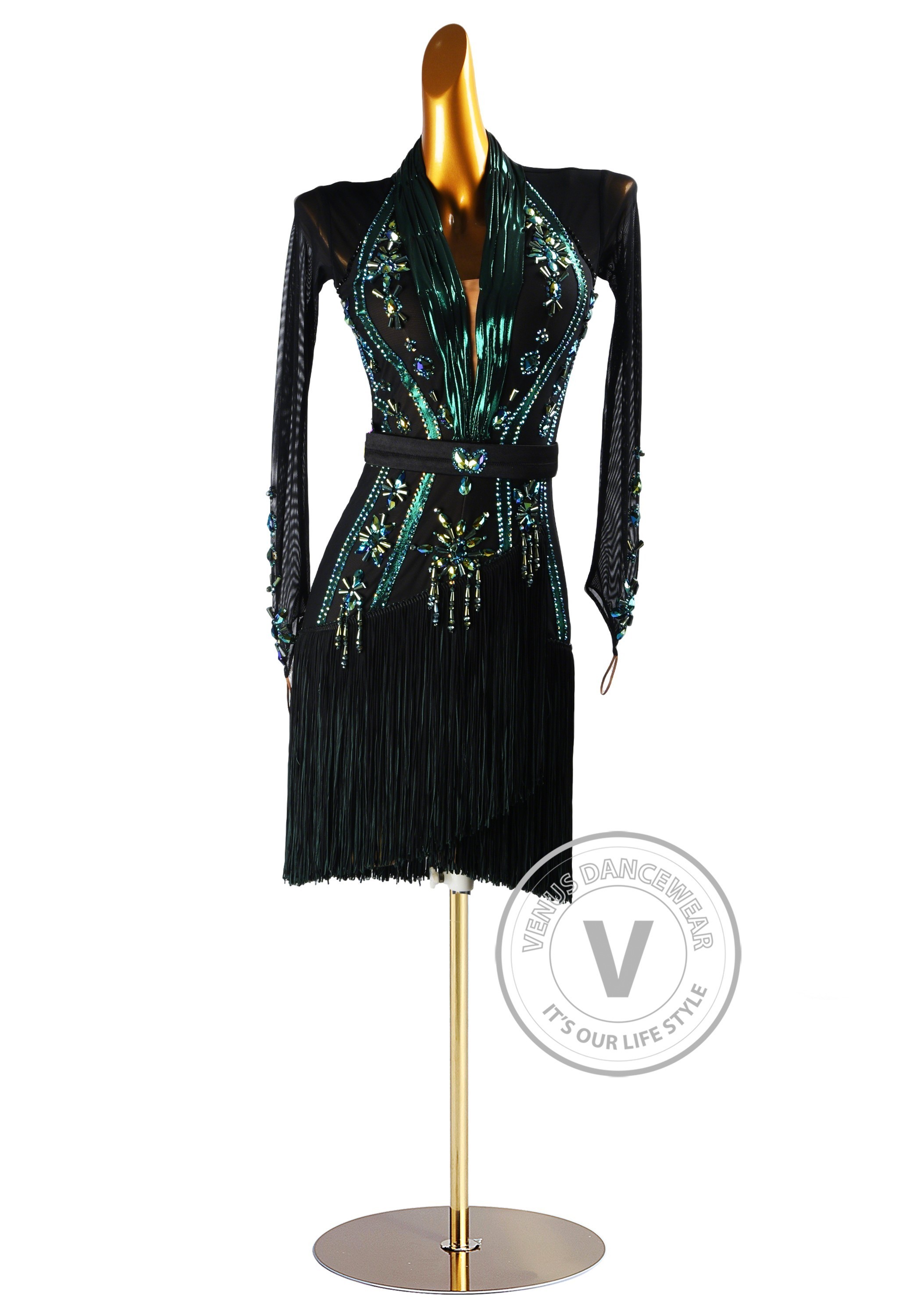 Emerald Pulse Latin Rhythm Chacha Salsa Rumba Competition Dance Dress