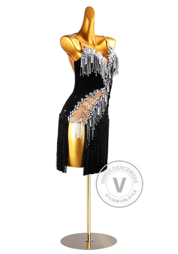 Noir Cascade Latin Rhythm Chacha Salsa Rumba Competition Dance Dress
