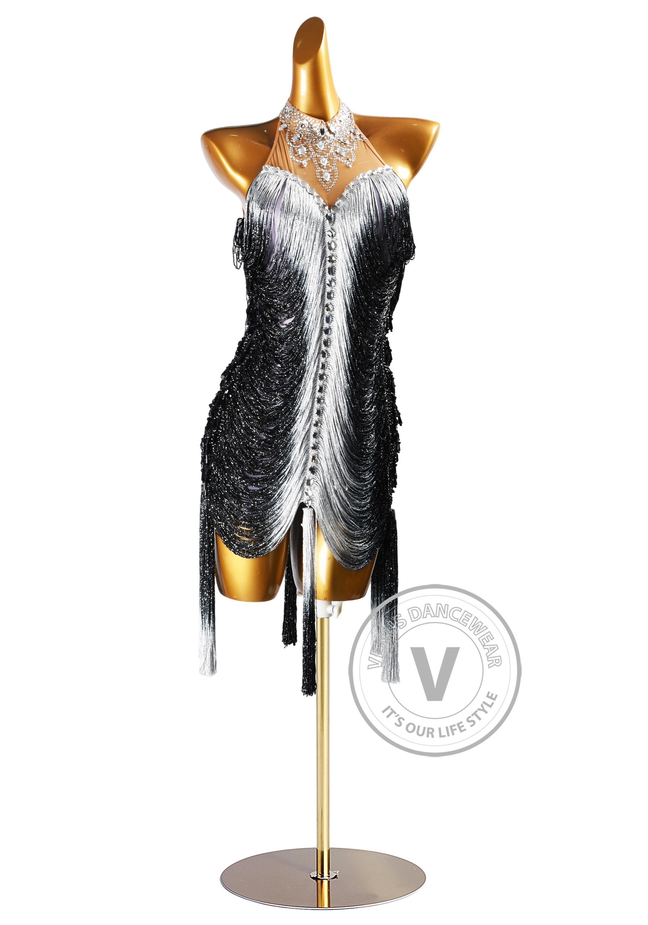 Silver Fade Latin Rhythm Chacha Salsa Rumba Competition Dance Dress