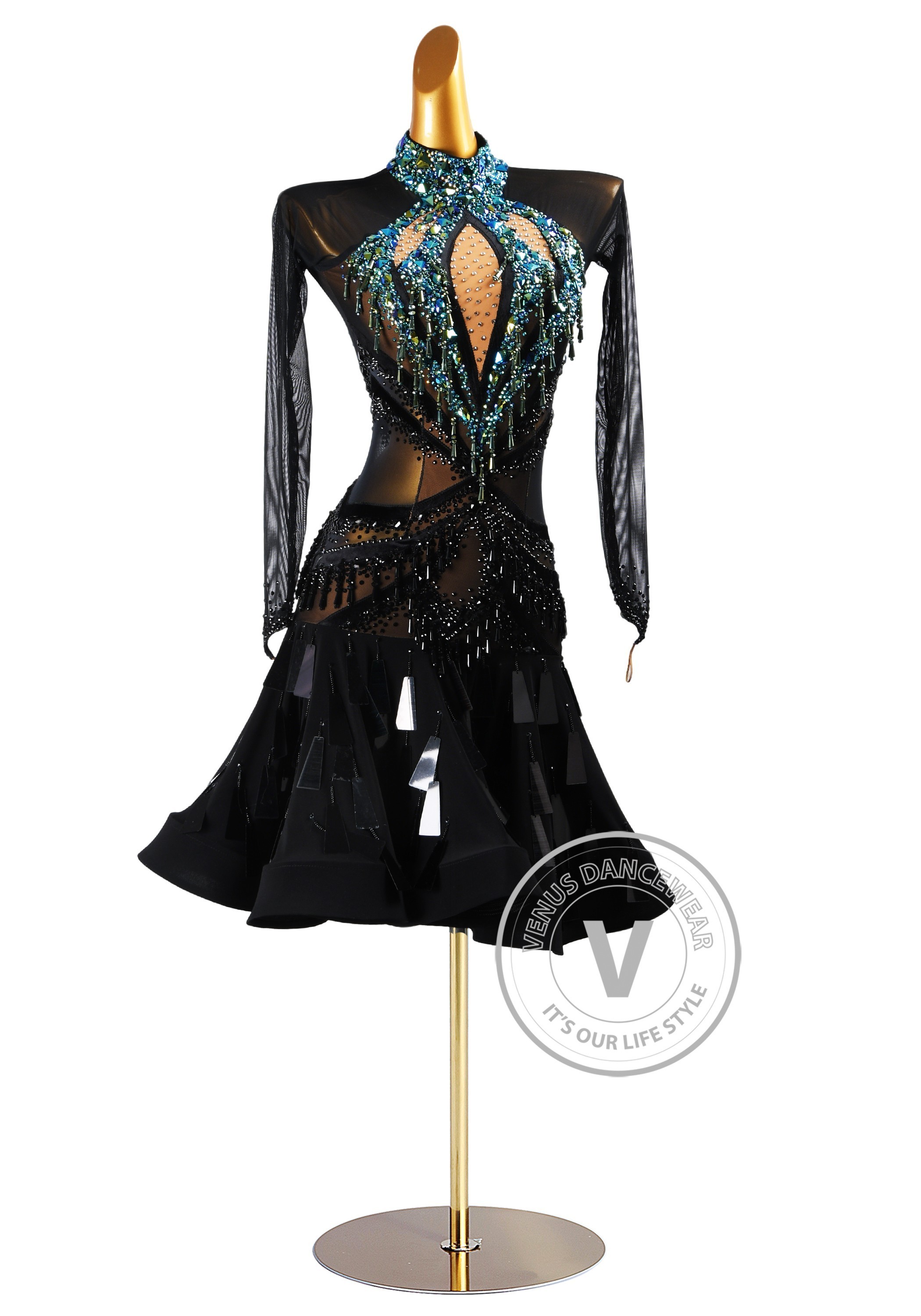 Mirror Prism Noir Latin Rhythm Chacha Salsa Rumba Competition Dance Dress