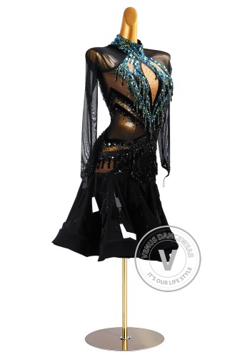 Mirror Prism Noir Latin Rhythm Chacha Salsa Rumba Competition Dance Dress