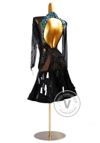 Mirror Prism Noir Latin Rhythm Chacha Salsa Rumba Competition Dance Dress