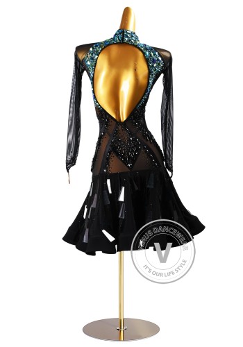 Mirror Prism Noir Latin Rhythm Chacha Salsa Rumba Competition Dance Dress