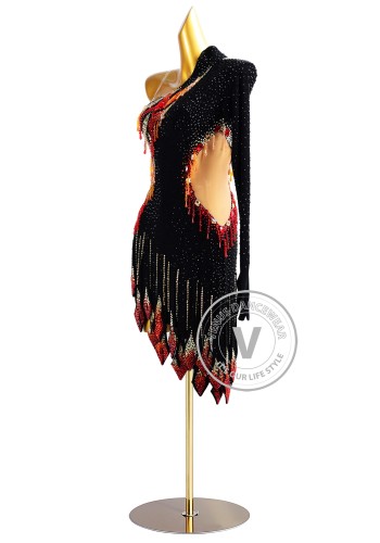 Ember Cascade Latin Rhythm Chacha Salsa Rumba Competition Dance Dress