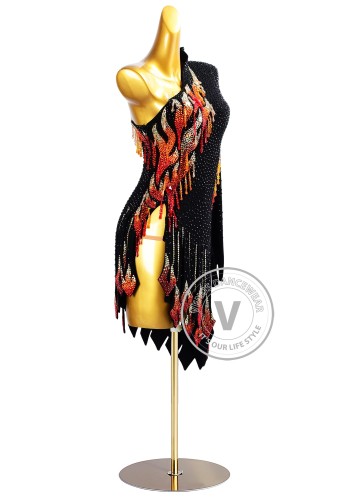 Ember Cascade Latin Rhythm Chacha Salsa Rumba Competition Dance Dress