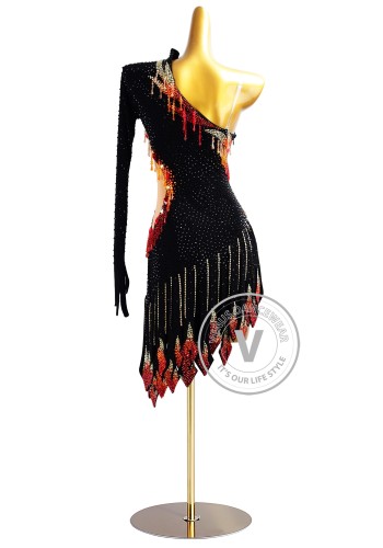 Ember Cascade Latin Rhythm Chacha Salsa Rumba Competition Dance Dress