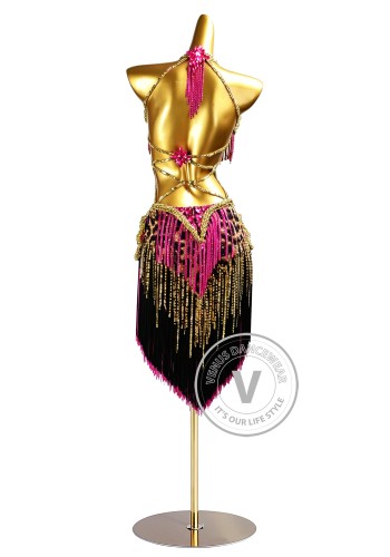 Wild Gold Fuchsia Latin Rhythm Chacha Salsa Rumba Competition Dance Dress