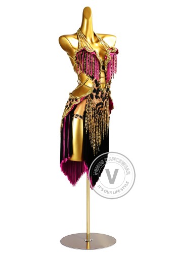 Wild Gold Fuchsia Latin Rhythm Chacha Salsa Rumba Competition Dance Dress