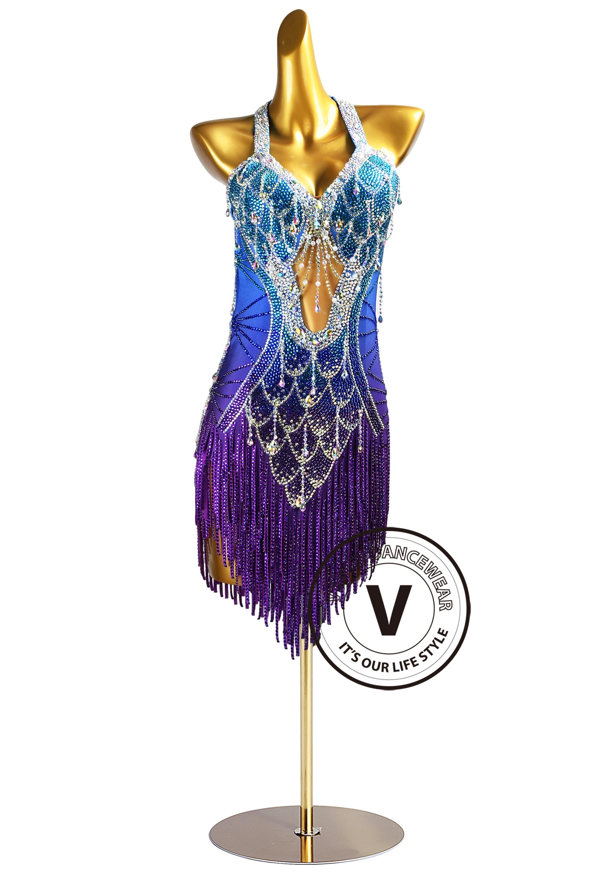 Amethyst Azure Gradient Latin Rhythm Chacha Salsa Rumba Competition Dance Dress
