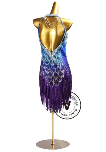 Amethyst Azure Gradient Latin Rhythm Chacha Salsa Rumba Competition Dance Dress