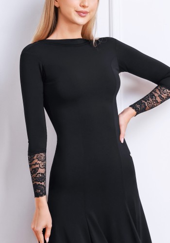 Noir Lace Elegance Luxury Crepe Ballroom Smooth Practice Dance Dress TID-D033