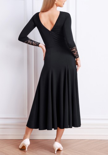 Noir Lace Elegance Luxury Crepe Ballroom Smooth Practice Dance Dress TID-D033