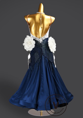 Ivory Navy Waltz Ballroom Dress Smooth Competition Dresses