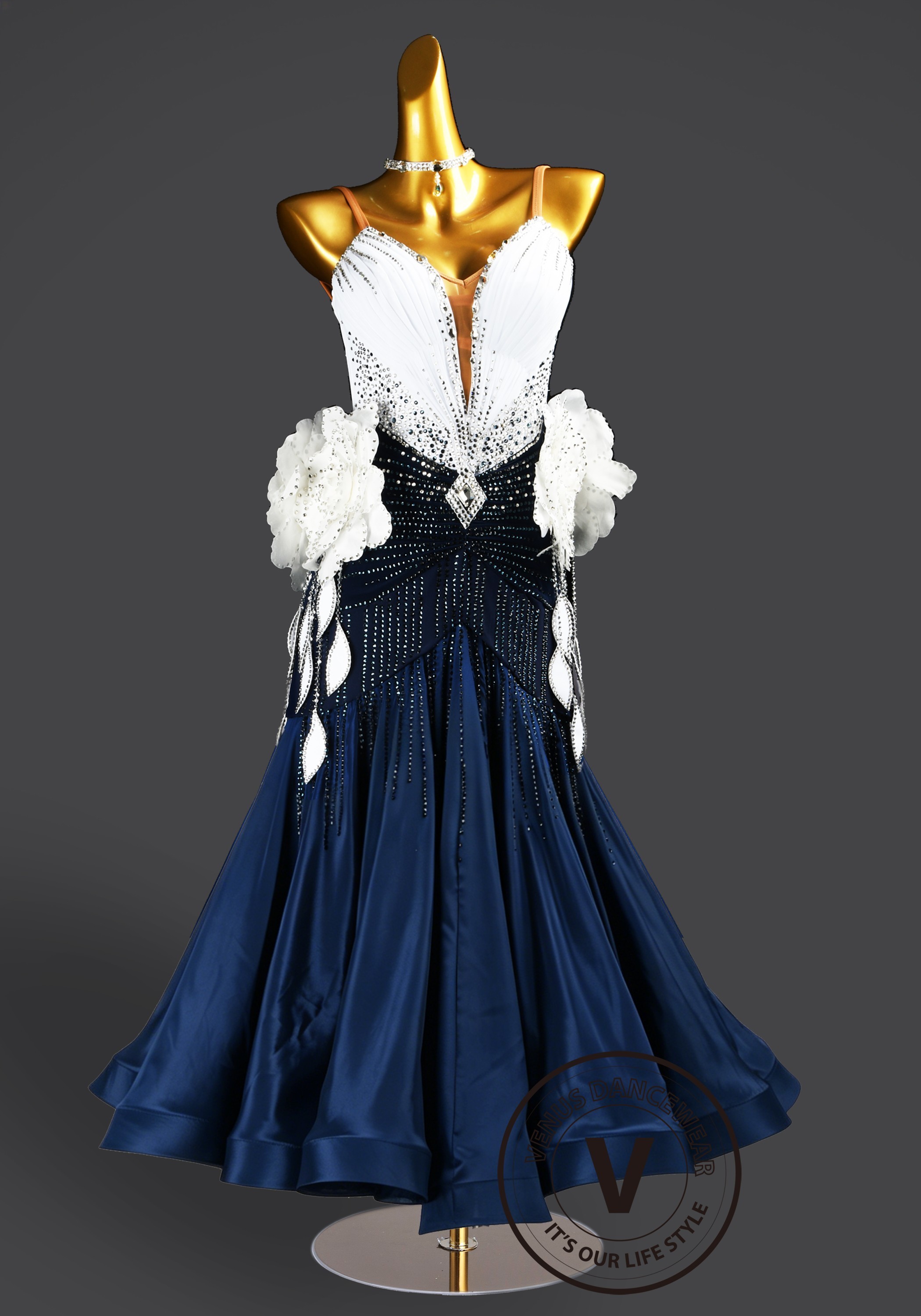 Ivory Navy Waltz Ballroom Dress Smooth Competition Dresses