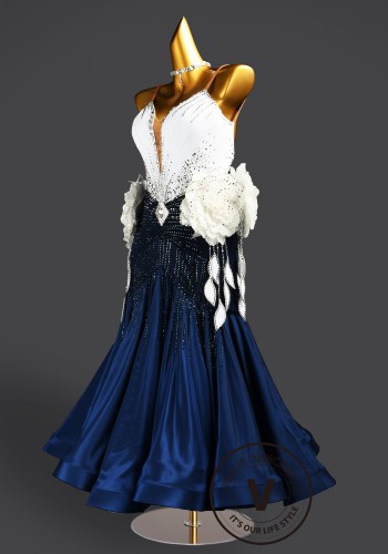 Ivory Navy Waltz Ballroom Dress Smooth Competition Dresses