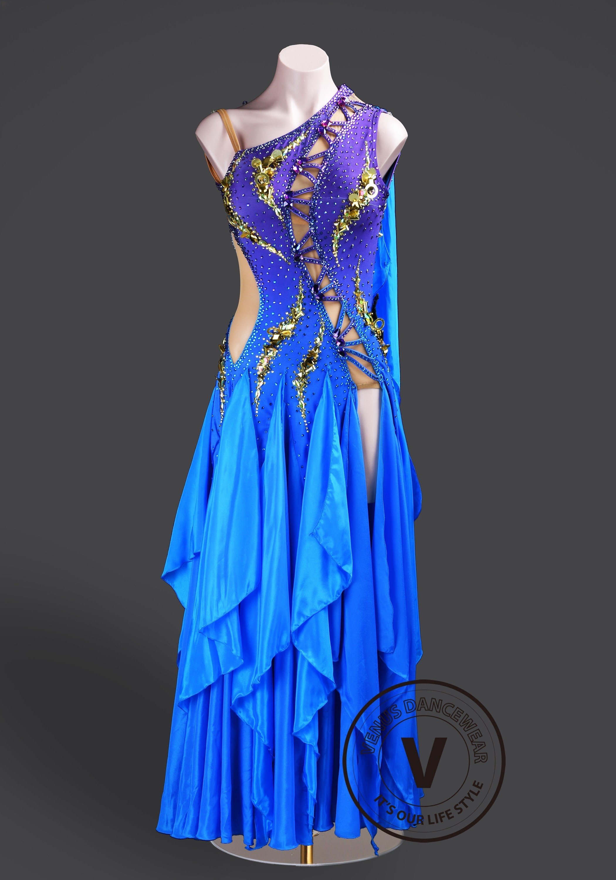 Blue Violet Ombre Waltz Ballroom Dress Smooth Competition Dresses