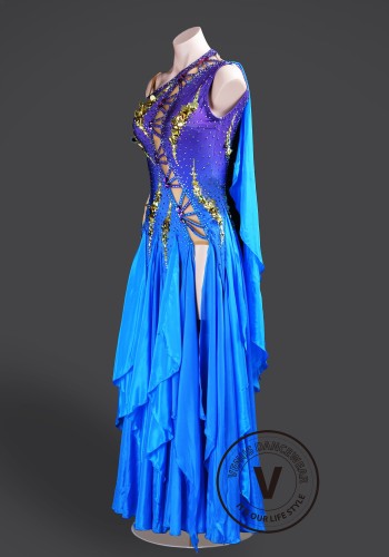 Blue Violet Ombre Waltz Ballroom Dress Smooth Competition Dresses