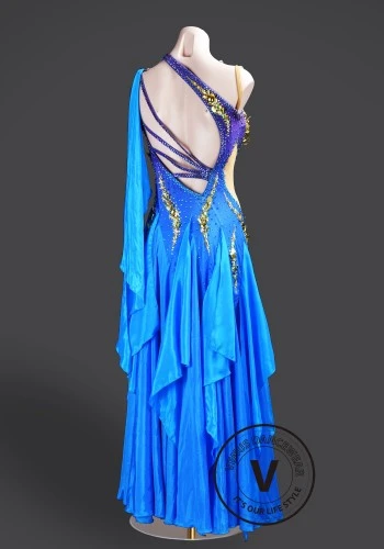 Blue Violet Ombre Waltz Ballroom Dress Smooth Competition Dresses