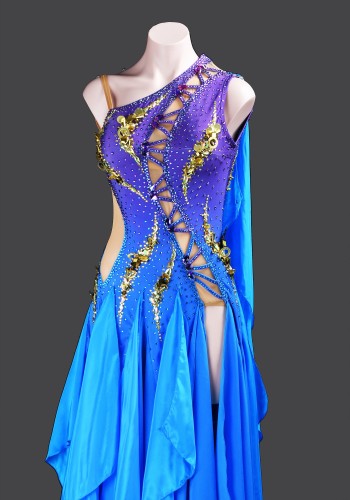 Blue Violet Ombre Waltz Ballroom Dress Smooth Competition Dresses