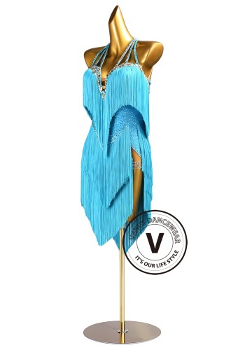 Aqua Cascade Latin Rhythm Chacha Salsa Rumba Competition Dance Dress