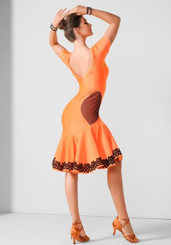 Tangerine Lace Grace Elegance Luxury Crepe Ballroom Smooth Practice Dance Dress PF06026