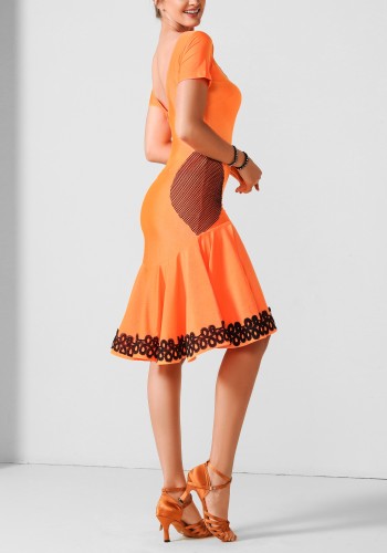 Tangerine Lace Grace Elegance Luxury Crepe Ballroom Smooth Practice Dance Dress PF06026