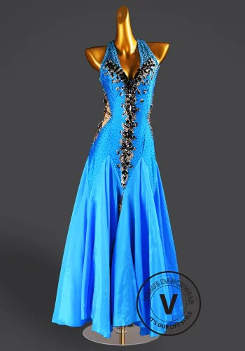 Azure Leopard Waltz Ballroom Dress American Smooth Competition Dresses