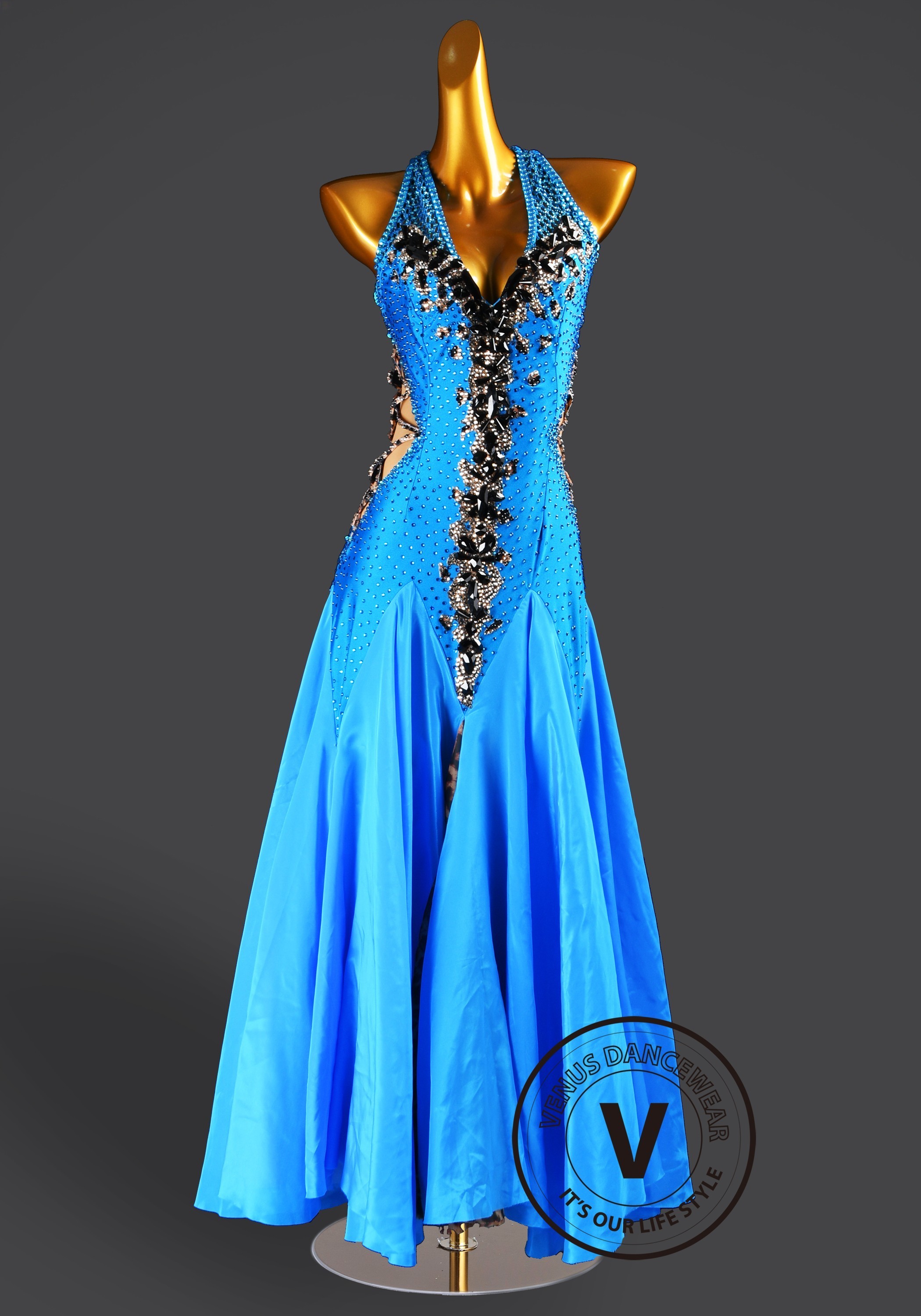 Azure Leopard Waltz Ballroom Dress American Smooth Competition Dresses