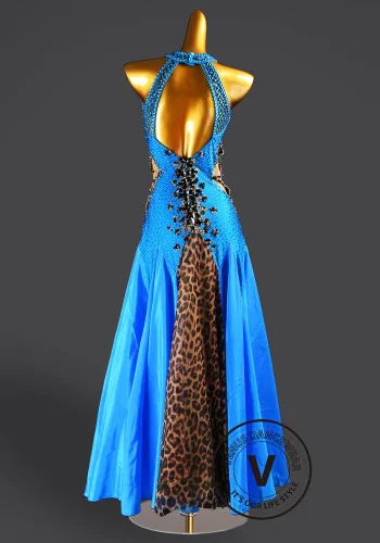 Azure Leopard Waltz Ballroom Dress American Smooth Competition Dresses